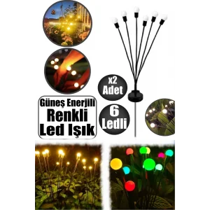 6lı Güneş Enerjili Led Işık Renkli Işık Solar Bahçe Çiti Dış Mekan Peyzaj 2 Modlu Bahçe
