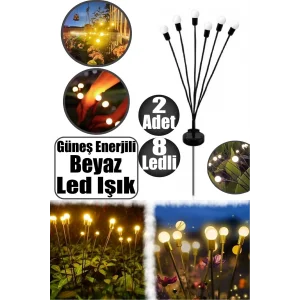 8 Ledli Beyaz Solar Güneş Enerjisiyle Çalışan Şık Ekonomik Bahçe Aydınlatma