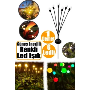 6 Ledli Renkli Güneş Enerjili Bahçe Lambaları 2 Modlu Dekoratif Süs Su Geçirmez Dış Mekan
