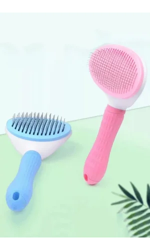 Kedi Fırça Ve Tarağı Otomatik Temizlenen Tuşlu Evcil Hayvan Köpek Kıl Tüy Toplayıcı Pembe Tarak