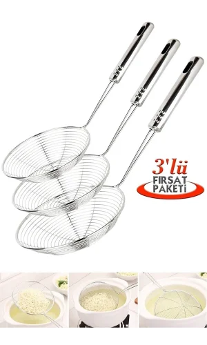 Çelik Kevgir Patates Sebze Yağ Kızartma Süzgeç Lüx Servis Seti Mutfak Tel Kepçe Kızartma Kevgir