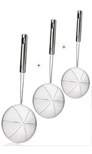 3 Adet Çelik Kevgir Süzgeç Patates Kızartma Süzgeci