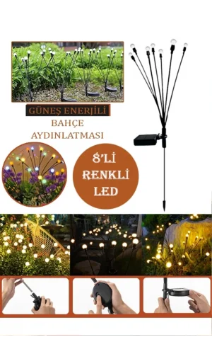 2 Adet & 8li Renkli Led Güneş Enerjili Solar Dekoratif