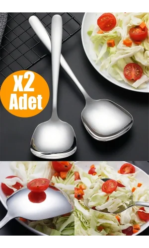 Paslanmaz Çelik 2'li Lüks Servis Kaşığı Seti Yemek Salata Börek Pasta Fırın