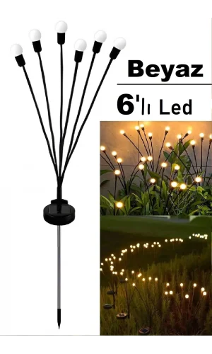6 Led Beyaz Solar Bahçe Işıkları 2 Li Güneş Enerjili Bahçe