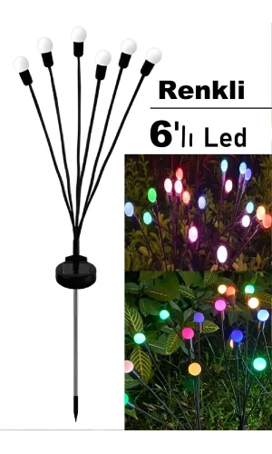 6 Led Renkli Solar Bahçe Işıkları 2 Li Güneş Enerjili Bahçe Peyzaj