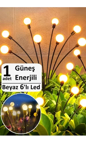 Tekli 6 Led Beyaz Solar Bahçe Işıkları Güneş Enerjili Bahçe Peyzaj