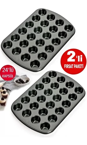 Muffin Kalıbı 24'lü Mini Cupcake Fırın Kapsülü Kek Browni Kekstra Kurabiye Kalıbı Muffin Baking Pan