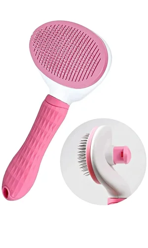Kedi Fırça Ve Tarağı Otomatik Temizlenen Tuşlu Evcil Hayvan Köpek Kıl Tüy Toplayıcı Pembe