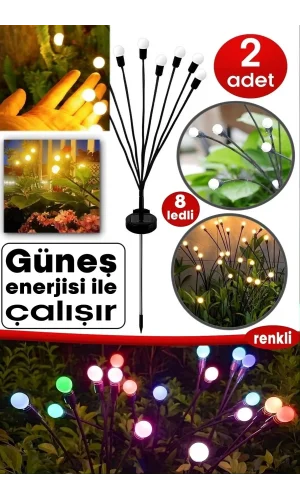 8 Led'li Güneş Enerjili Bahçe Aydınlatması Lamba Solar Renkli Işık Ateş Böceği Peyzaj Süs Çiçeği