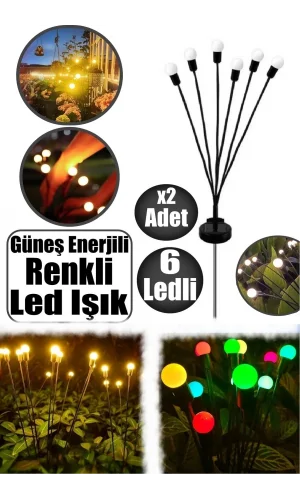 6'lı Güneş Enerjili Led Işık Renkli Işık Solar Bahçe Çiti Dış Mekan Peyzaj 2 Modlu Bahçe