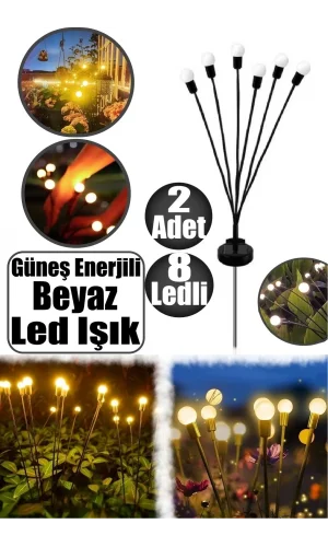 8 Ledli Beyaz Solar Güneş Enerjisiyle Çalışan Şık Ekonomik Bahçe Aydınlatma