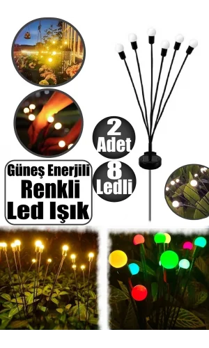 8 Ledli Güneş Enerjili Dekoratif Bahçe Işıkları Renkli Solar Aydınlatma