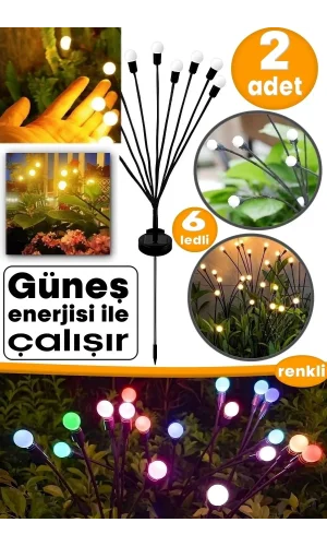 6 Ledli Solar Bahçe Işıkları Renkli Dış Mekan Peyzaj 2 Modlu Bahçe Çiti Güneş Enerjili Süs Lambalar