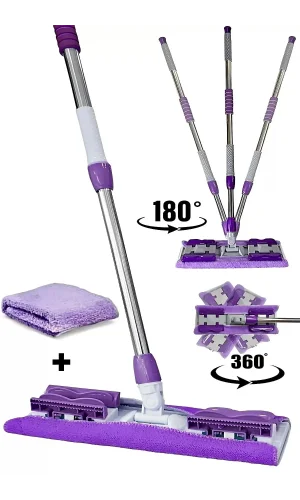 Sihirli Mop Yedek Bez Hediyeli Yer Mopu Fayans Duvar Yüzey Temizlik Mikrofiber Paspas Mor Renk