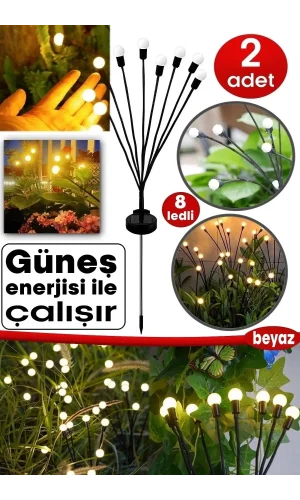 8 Ledli Solar Bahçe Işıkları Beyaz Dış Mekan Peyzaj 2 Modlu Bahçe Çiti Güneş Enerjili Süs Lamba Set