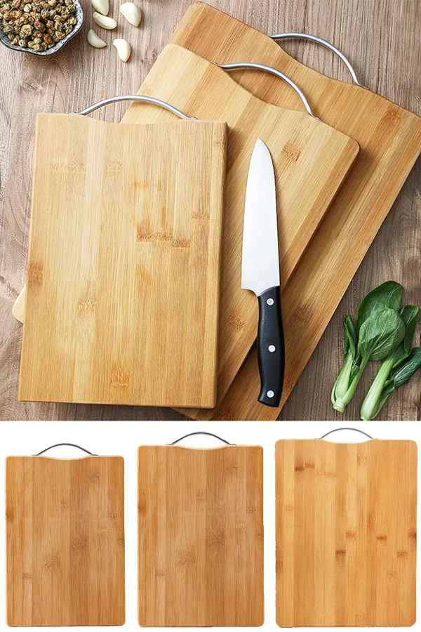 3lü Bambu Kesim Panosu Lüx Üç Boy Çelik Saplı Peynir Servis Sunum Tepsi