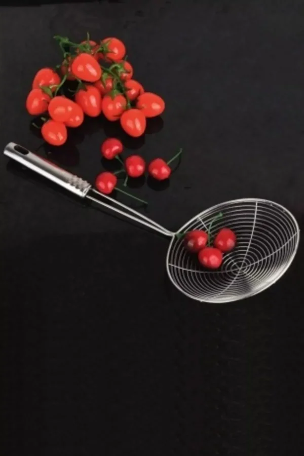 Çelik Kevgir Süzgeç Metal Saplı Kabak Sebze Patates Kızartma  Yağ Süzgeci Tel Kepçe 4lü Servis Seti