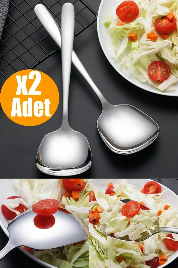 Paslanmaz Çelik 2li Lüks Servis Kaşığı Seti Yemek Salata Börek Pasta Fırın