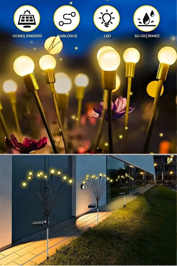 6 Ledli Solar Bahçe Işıkları Beyaz Dış Mekan Peyzaj 2 Modlu Bahçe Çiti Güneş Enerjili Süs Lamba Set