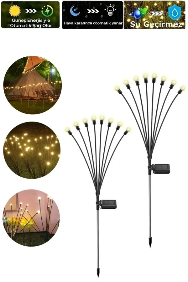 8 Ledli Solar Bahçe Işıkları Beyaz Dış Mekan Peyzaj 2 Modlu Bahçe Çiti Güneş Enerjili Süs Lamba Set