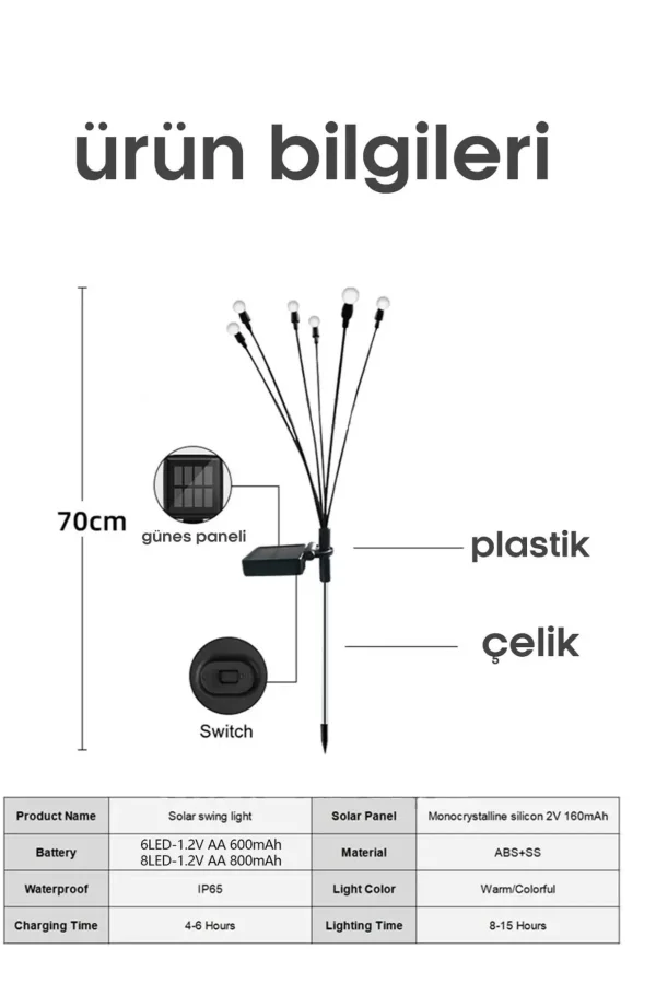 8 Ledli Solar Bahçe Işıkları Beyaz Dış Mekan Peyzaj 2 Modlu Bahçe Çiti Güneş Enerjili Süs Lamba Set