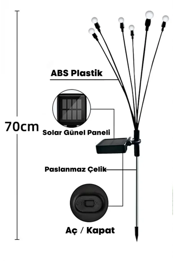 2 Adet Sarı Işık 6 Dal Işık Buketi Ateş Böceği Modeli Bahçe Solar Güneş