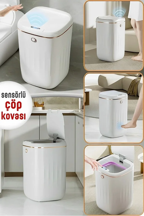 Akıllı Teknolojik Çöp Kutusu Otomatik Aç Kapat Sensörlü Mutfak Banyo Ev
