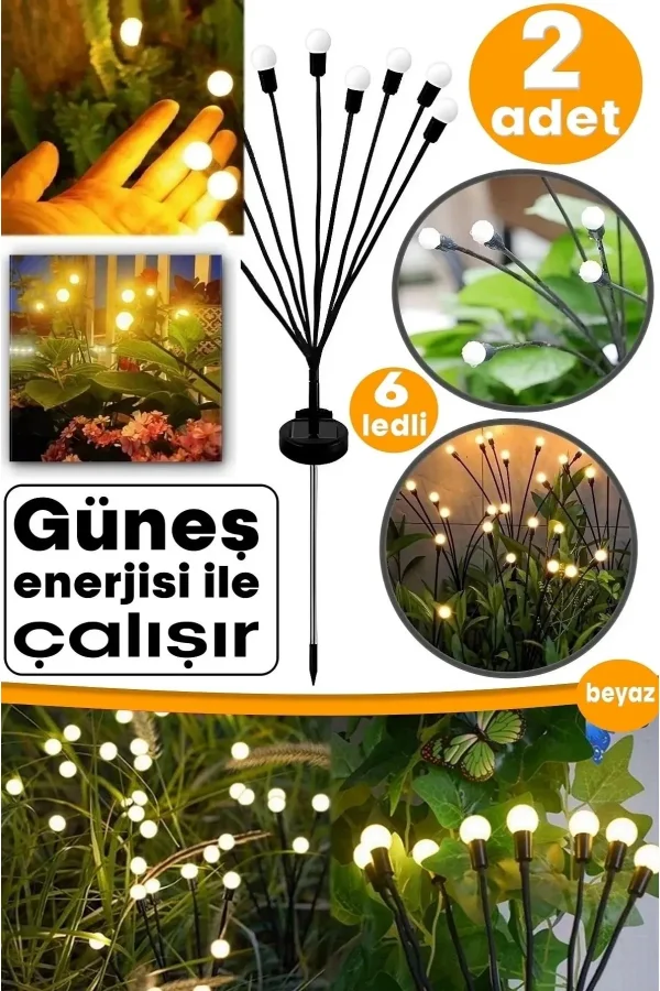 6 Ledli Solar Bahçe Işıkları Renkli Dış Mekan Peyzaj 2 Modlu Bahçe Çiti Güneş Enerjili Süs Lambalar