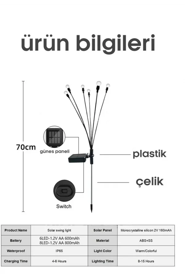 6 Ledli Solar Bahçe Işıkları Renkli Dış Mekan Peyzaj 2 Modlu Bahçe Çiti Güneş Enerjili Süs Lambalar
