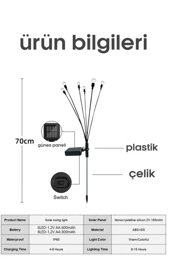 6 Ledli Solar Bahçe Işıkları Renkli Dış Mekan Peyzaj 2 Modlu Bahçe Çiti Güneş Enerjili Süs Lambalar