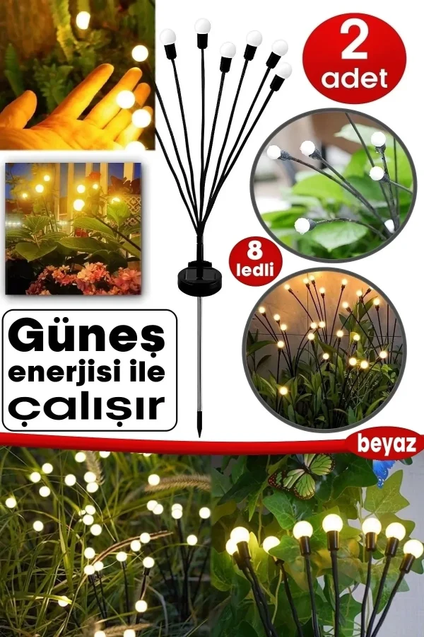 8 Ledli Solar Bahçe Işıkları Beyaz Dış Mekan Peyzaj 2 Modlu Bahçe Çiti Güneş Enerjili Süs Lamba Set