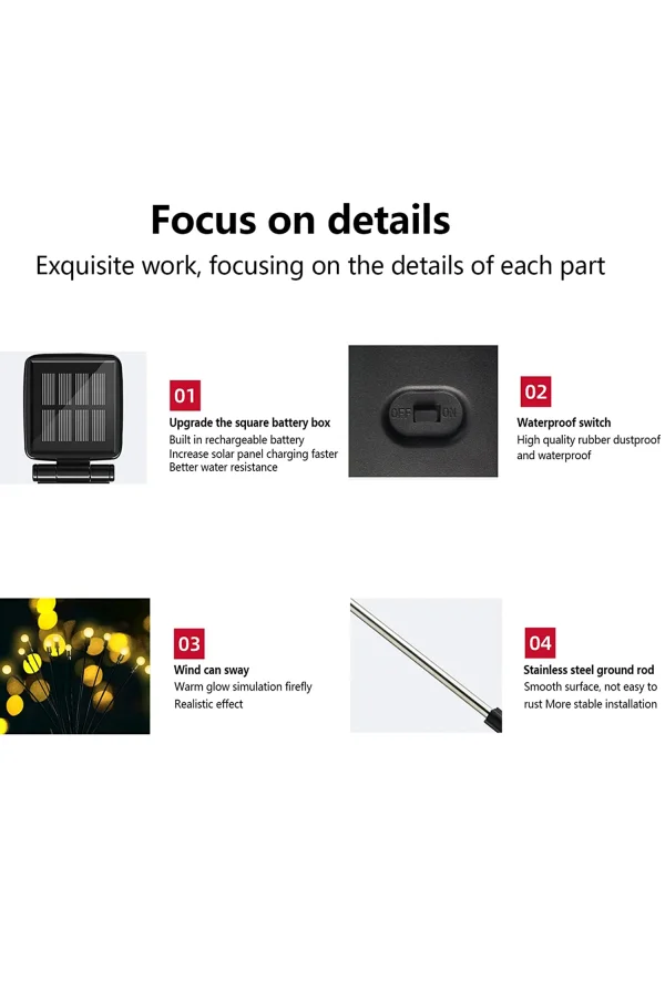 8 Ledli Solar Bahçe Işıkları Beyaz Dış Mekan Peyzaj 2 Modlu Bahçe Çiti Güneş Enerjili Süs Lamba Set