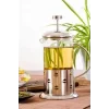 French Press Bitki Çayı Demliği 600 Ml Çelik Dekor Gövdeli Kulplu Ölçü Kabı Cam French Press Kahve