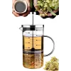 French Press Filtre Kahve Bitki Çayı Demliği Çay Demleme Borosilikat Cam Kulplu Ölçü Kabı 750 Ml.