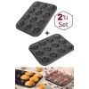 12 Bölmeli Muffin Kek Kalıbı 2 Li Set Yanmaz Yapışmaz Çörek Cupcake
