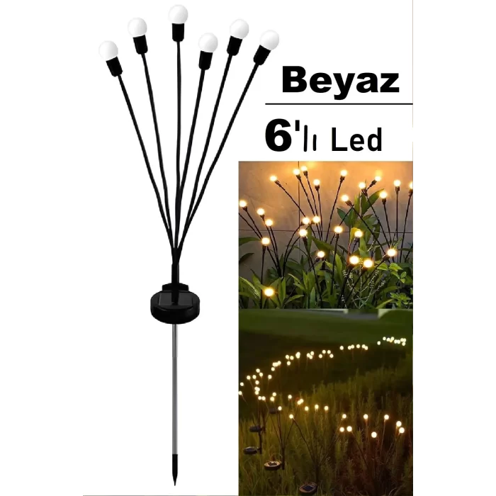 6 Led Beyaz Solar Bahçe Işıkları 2 Li Güneş Enerjili Bahçe