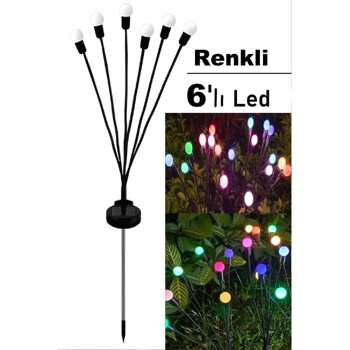 6 Led Renkli Solar Bahçe Işıkları 2 Li Güneş Enerjili Bahçe Peyzaj