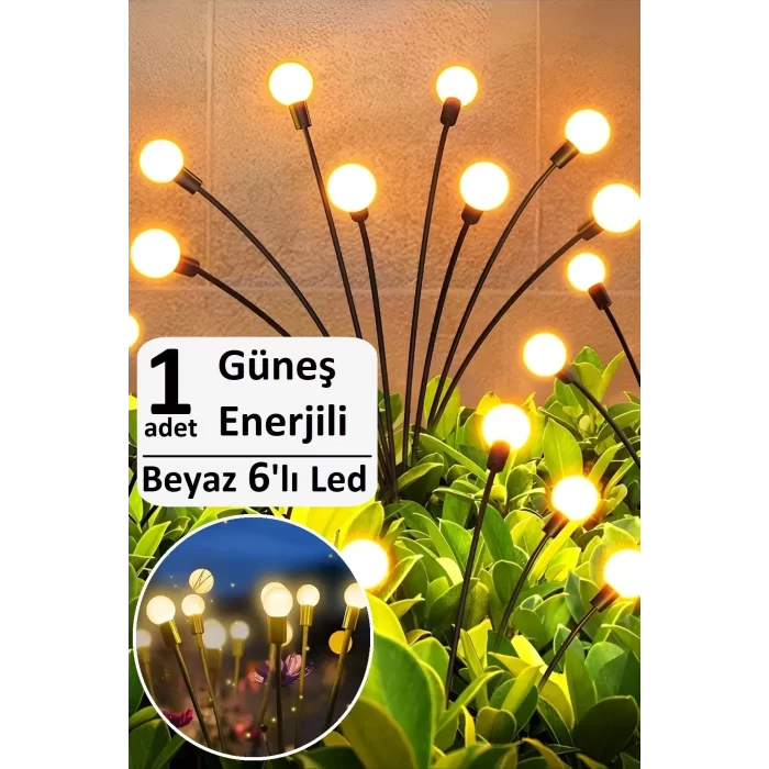 Tekli 6 Led Beyaz Solar Bahçe Işıkları Güneş Enerjili Bahçe Peyzaj