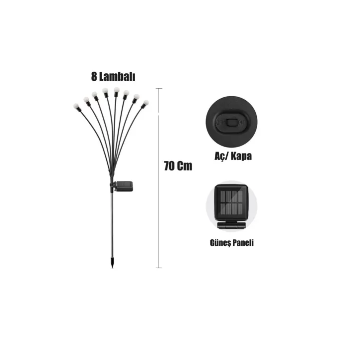 Güneş Enerjili Beyaz 8 Ledli Dekoratif Solar Bahçe Lambası Bahçe Aydınlatması