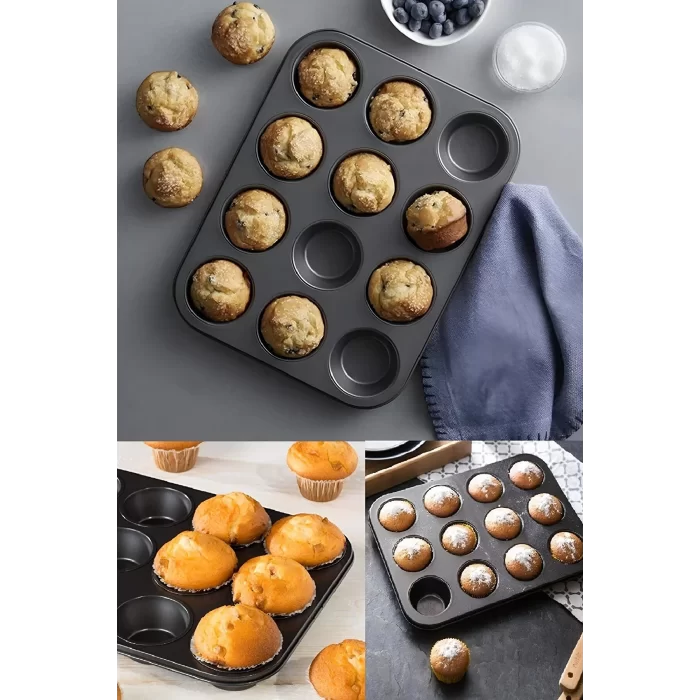 12 Bölmeli Muffin Kek Kalıbı 2 Li Set Yanmaz Yapışmaz Çörek Cupcake