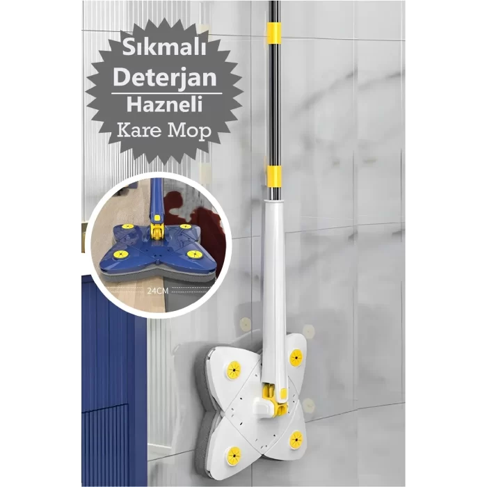 Kare Mop Deterjan Hazneli Sıkmalı Yedek Bezli Yer Fayans Ahşap Mermer Duvar