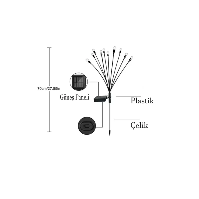 6lı Güneş Enerjili Led Işık Renkli Işık Solar Bahçe Çiti Dış Mekan Peyzaj 2 Modlu Bahçe