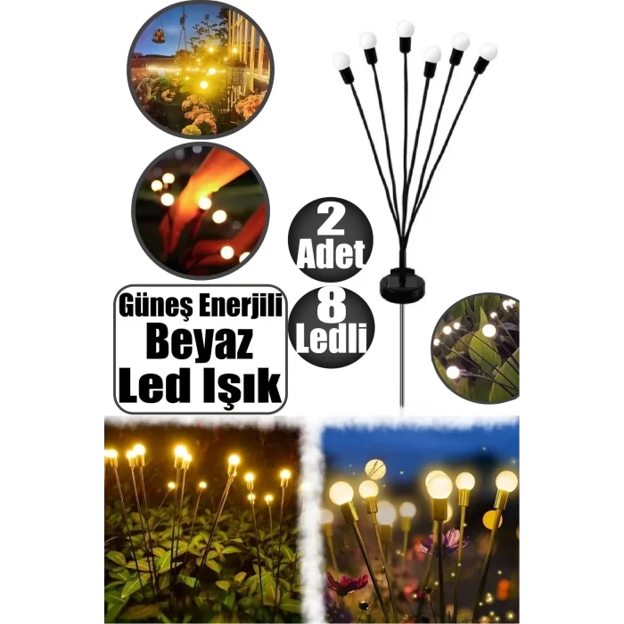 8 Ledli Beyaz Solar Güneş Enerjisiyle Çalışan Şık Ekonomik Bahçe Aydınlatma