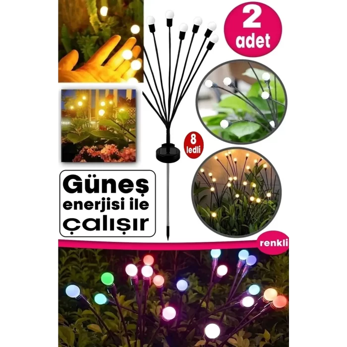 8 Li Ledli Solar Bahçe Işıkları Renkli Dış Mekan Peyzaj 2 Modlu Bahçe Çiti Güneş Enerjili Süs Lamba