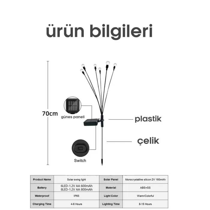 8 Li Ledli Solar Bahçe Işıkları Renkli Dış Mekan Peyzaj 2 Modlu Bahçe Çiti Güneş Enerjili Süs Lamba