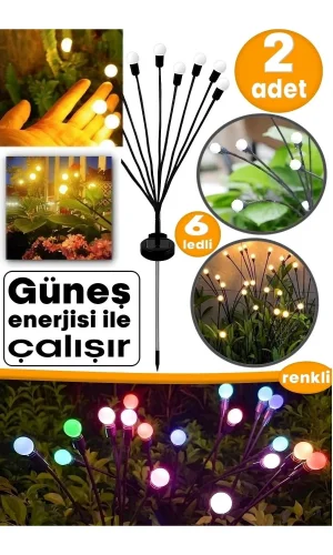 6 Ledli Solar Bahçe Işıkları Renkli Dış Mekan Peyzaj 2 Modlu Bahçe Çiti Güneş Enerjili Süs Lambalar