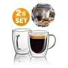 Çift Cidarlı Bardak Cam Kupa 310 Ml Ev Ofis Espresso Kahve Fincanı Borosilikat Kulplu Çay Bardağı El