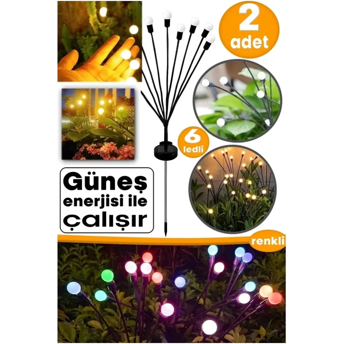 6 Ledli Solar Bahçe Işıkları Renkli Dış Mekan Peyzaj 2 Modlu Bahçe Çiti Güneş Enerjili Süs Lambalar