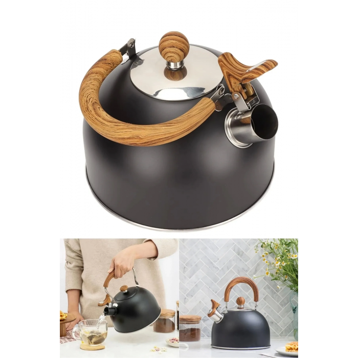 Litre Düdüklü Çaydanlık Ahşap İskandinav Su Isıtıcı Islık Çalan Çaydanlık  Kettle Demlik Çay Potu